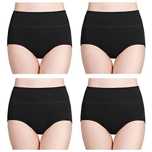 Wirarpa - Slip Da Donna In Cotone, A Vita Alta, Copertura Completa, Confezione Multipla - Nero - Xl