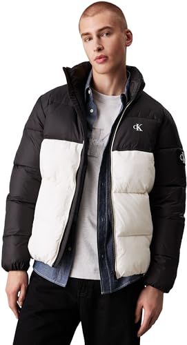 Calvin Klein Jeans Uomo Non Down Blocking Puffer J30J325584, White (Ivory / Ck Black), S