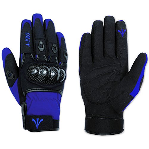 A-Pro Guanto Moto Tessuto Tecnico Corto Protezioni Carbonio Traspirante Blu Xxl