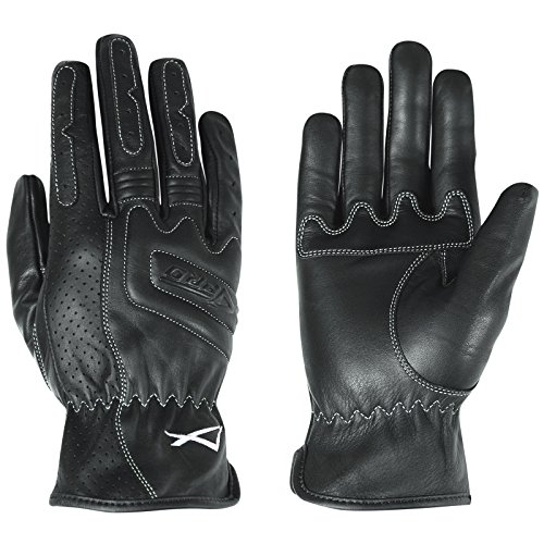 A-Pro Guanti In Pelle Moto E Scooter, Pelle Di Vitello Perforato, Neri, Taglia L