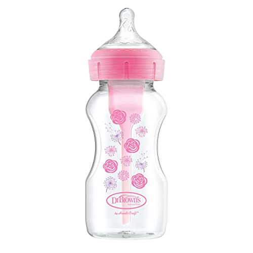 Dr. Brown'S Biberon Anticoolici A Bocca Larga Options+ 270 Ml Rosa - Fiori Biberon +0 Mesi