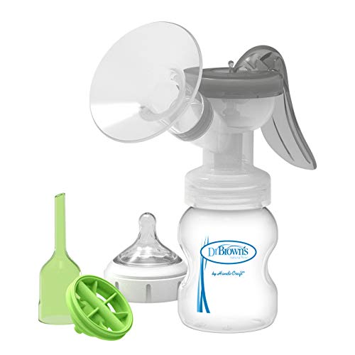 Dr. Brown'S Tiralatte Manuale Con Scudo Softshape In 100% Silicone (B, Flangia Da 25 Mm) E Opzioni Anti-Coliche + Biberon A Collo Largo 150 Ml, Con Ca