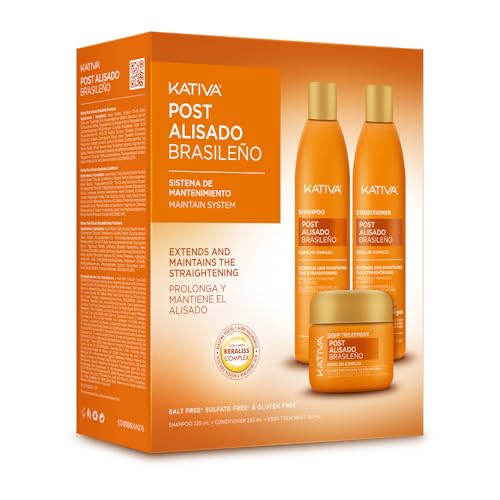 Kativa Trattamento Post Lisciante Brasiliano | Shampoo, Balsamo E Maschera | Prolunga La Lisciatura Del 50% | Kit 3 Pezzi | 225 Ml | Con Cheratina Veg