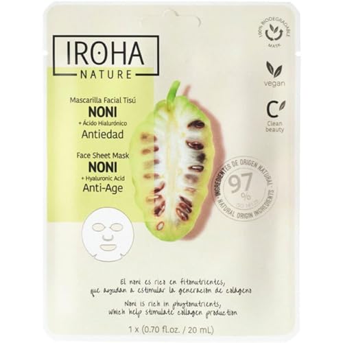 Iroha Nature - Maschera Viso Anti-Età Con Noni E Acido Ialuronico | Nutrizione E Rigenerazione | 97% Ingredienti Naturali | Maschera Idratante Viso Ve