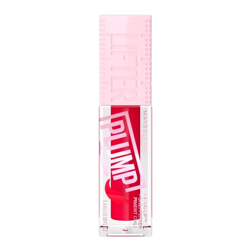 Maybelline New York - Gloss Per Labbra Liquido Idratante E Rimpolpante, Arricchito Con Peperoncino – Lifter Plump – Colore Red Flag – 5,4 Ml