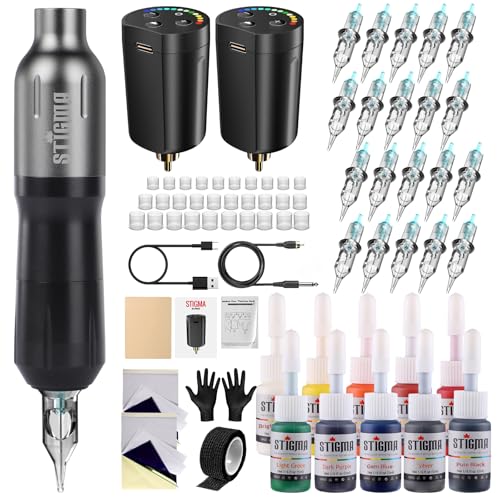 Stigma Kit Per Tatuaggi Kit Di Penne Rotanti Per Tatuaggi Senza Fili Set Di Macchinette Per Tatuaggi Professionali Con 2 Batterie E 20 Aghi Per Cartuc