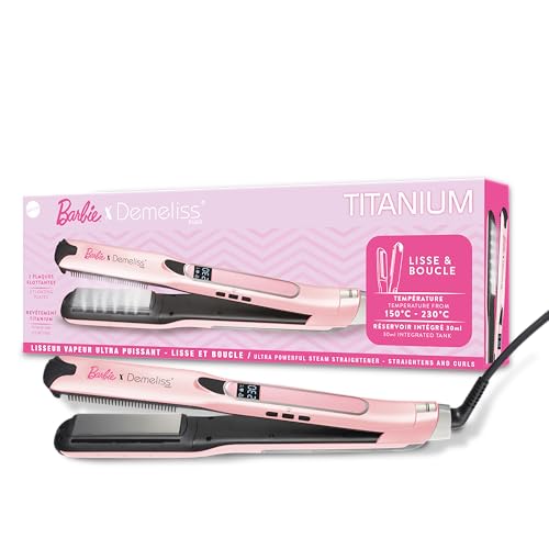 Demeliss Titanium V2.0 - Piastra Per Capelli A Vapore – Collezione Barbie™ – Levigatura A Lunga Durata, Colore Rosa