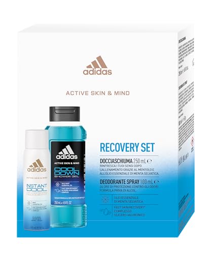 Adidas Active Skin & Mind, Confezione Regalo Recovery Set, Cool Down Gel Doccia Da 250 Ml + Deodorante Spray Instant Cool Da 100 Ml