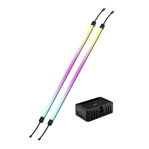Corsair Icue Link Ls350 Aurora Rgb Light Strips 350Mm Kit – 2X Magnetic Diffused Individually Addressable Rgb Led Strips – Icue Link Adapter And Argb