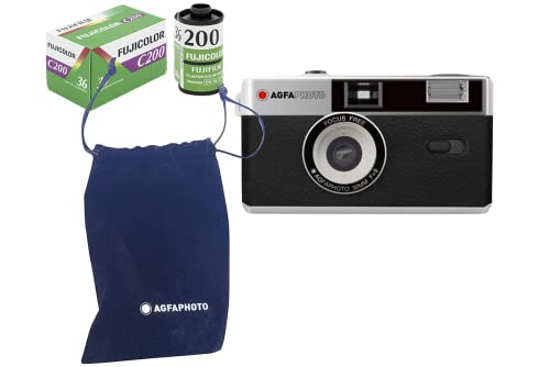 Agfaphoto Analogue 35 Mm Compact Film Camera Nera In Set: Pellicola Per Immagini A Colori + Batteria