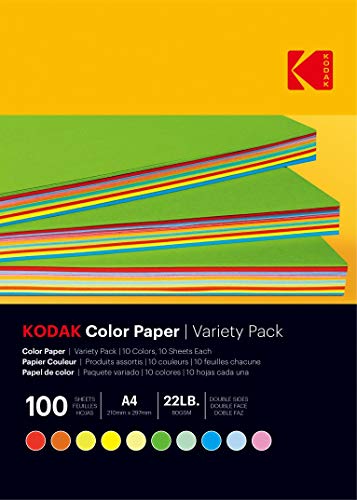 Kodak 9891300 - Risma Di 100 Fogli Di Carta Colorata, 80 G/M², Formato A4 (21 X 29,7 Cm), Rosso, Arancione, Giallo, Verde, Blu E Rosa