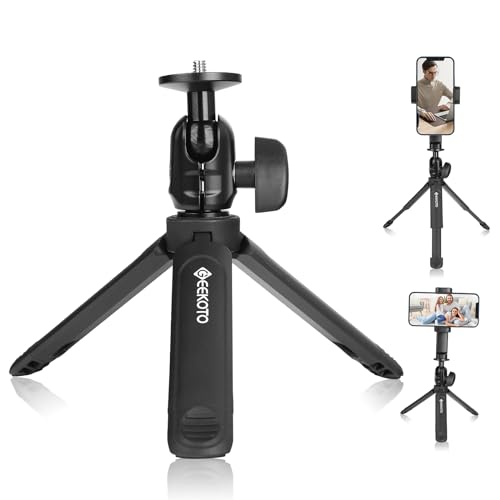 Geekoto Treppiede Per Cellulare, In Lega Di Alluminio, Mini Treppiedi Da Viaggio, Treppiedi Per Fotocamera Compatta E Testa A Sfera A 360° Con Clip Pe
