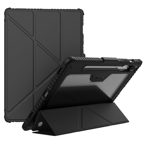 Nillkin Custodia In Pelle Per Samsung Galaxy Tab S9 Plus (31,5 Cm), Con Paletta Per Fotocamera, Camshield, Smart Wake & Sleep Multi-Angolo, Colore: Ne