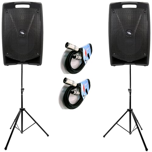 Proel Kit 2 Karaoke Famiglia - 2 Diffusori Attivi V8Plus 400W, 2 Stativi Proel Fre180Kitv2, 2 Cavi Audio Proel Bulk250Lu10, Nero