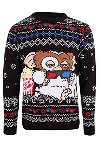 Heroes Inc. Gremlins Christmas Jumper Gizmo With Popcorn Nuovo Ufficiale Unisex Ugly Sweater Size L