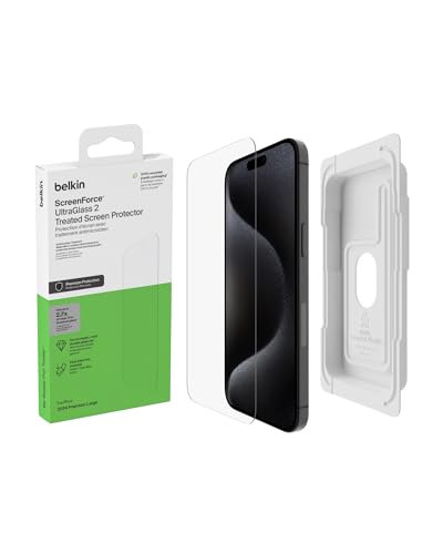 Belkin Screenforce Ultraglass 2 Pellicola Vetro Per Iphone 16 Pro Max, Antigraffio, Durezza Di 9H, Sottile, Include Un Supporto Di Allineamento, Senza