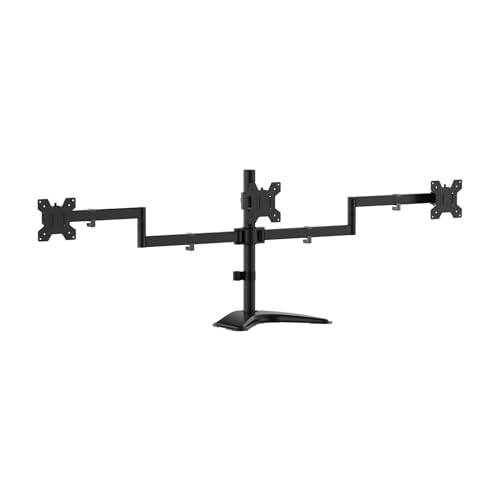 Aisens - Dt27Tsr-287 - Supporto Da Tavolo Con Cavalletto Eco Girevole E Inclinabile Per 3 Monitor Da 10 Kg (3 Pin, 2 Braccia) Da 13-27, Nero