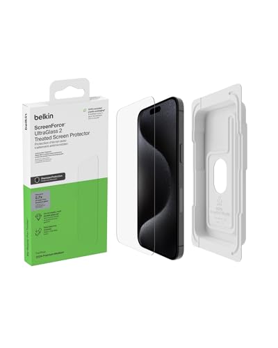 Belkin Screenforce Ultraglass 2 Pellicola Vetro Per Iphone 16 Pro, Antigraffio, Con Durezza Di 9H, Sottile, Include Un Supporto Di Allineamento, Senza