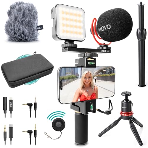 Movo Ivlogger-Pro Kit Di Vlogging Per Iphone/Android - Kit Di Avviamento Youtube Per Creatori Di Contenuti - Accessori: Treppiede Per Telefono, Suppor