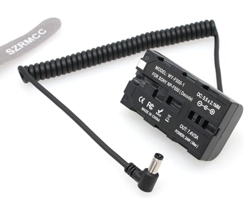 Szrmcc Np F970 F550 Batteria Dummy Con Ingresso E Uscita 7,4 V 3 A 5,5 X 2,1 Mm Dc Barrel Cavo Di Alimentazione A Spirale Per Monitor Atomos Shogun Ni
