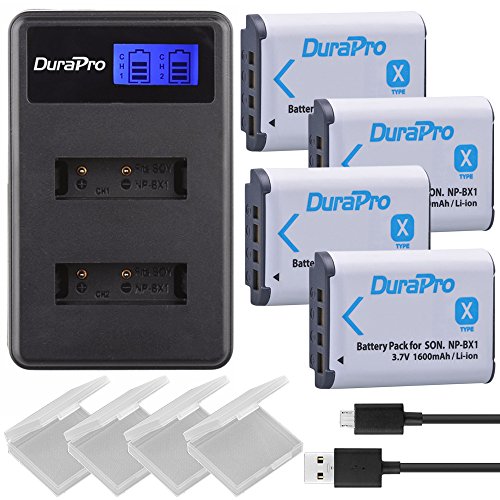 Durapro 4Pcs 1600Mah Np-Bx1 Np Bx1 Battery + Lcd Dual Usb Charger For For Sony Np-Bx1 Battery Sony Dsc-Rx100 Rx100 Ii Dsc-Wx500 Hx300 Wx300 Hx400V Wx3