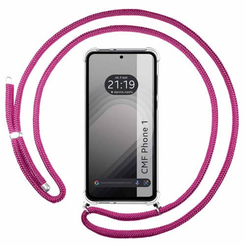 Tumundosmartphone Custodia Sospesa Trasparente Per Nothing Cmf Phone 1 Con Cordon Rosa Fucsia