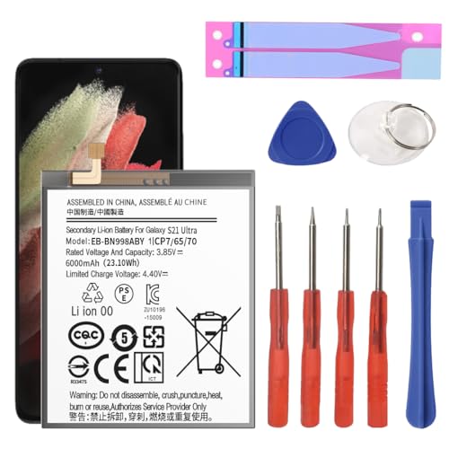 Itmbet Batteria Ricaricabile Per Samsung Galaxy S21 Ultra 5G, 6000 Mah, Alta Capacità, Eb-Bg998Aby Sm-G998U, Batteria Di Ricambio Ai Polimeri Di Litio