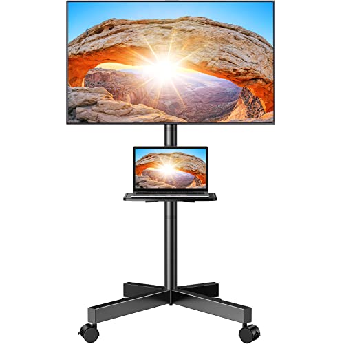 Carrello Tv Mobile Su Ruote Per Tv Piatto/Curvo Da 23 A 60 Pollici Supporto Tv Inclinabile Ripiano Regolabile In Altezza Carrello Tv A Pavimento Mobil