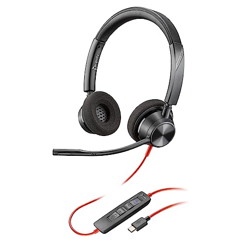 Poly Blackwire 3320, Cuffia Cablata Con Connessione Usb-A E Usb-C, Cuscinetti In Similpelle, Riduzione Del Rumore E Dell'Eco, Comandi Sul Cavo, Adatta