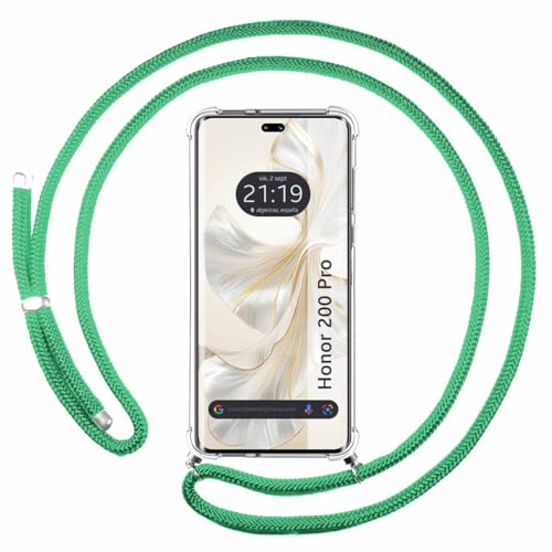 Custodia A Sospensione Trasparente Per Huawei Honor 200 Pro 5G Con Cordone Verde Acqua