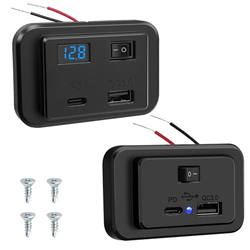 Hoembpn Dual Presa Usb C 12V Camper Caricabatteria Da Auto Con Voltmetro A Led E Interruttore, 40W Pd Tipo C E Qc3.0 Usb 12V/24V Presa Di Ricarica Rap