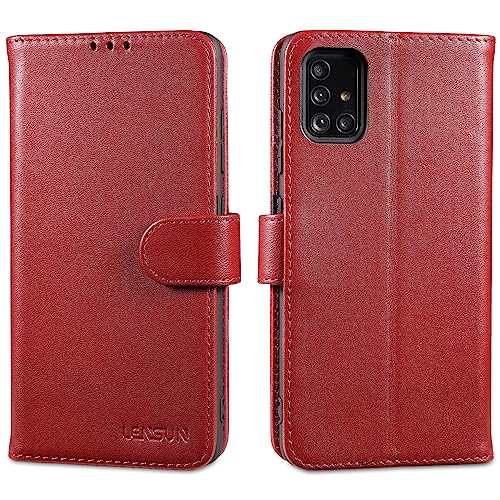 Lensun Cover Per Samsung Galaxy A51, Custodia In Vera Pelle [Rfid Blocking] Libro Con Portafoglio Telefono Chiusura Magnetico Flip Custodie Cuoio Per 