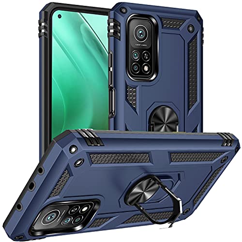 Fetrim Custodia Per Xiaomi Mi 10T 5G, Cover Pc Tpu Cassa Shell Supporto Di Anello Rotante Case Per Xiaomi Mi 10T 5G/Mi 10T Pro 5G Blu Navy