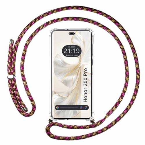 Custodia A Sospensione Trasparente Per Huawei Honor 200 Pro 5G Con Cordino Rosa/Oro