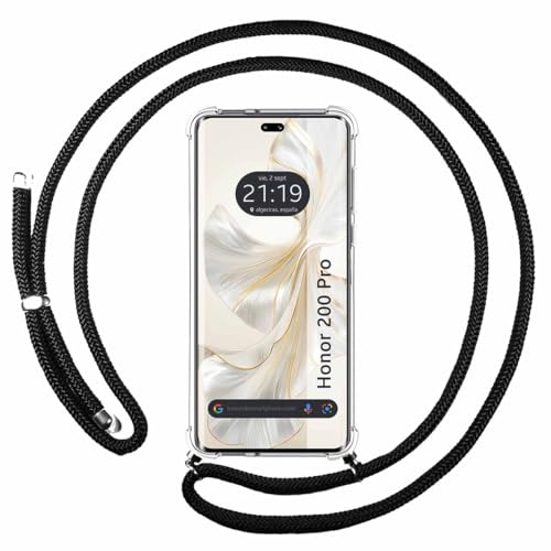 Custodia A Sospensione Trasparente Per Huawei Honor 200 Pro 5G Con Cordone Nero
