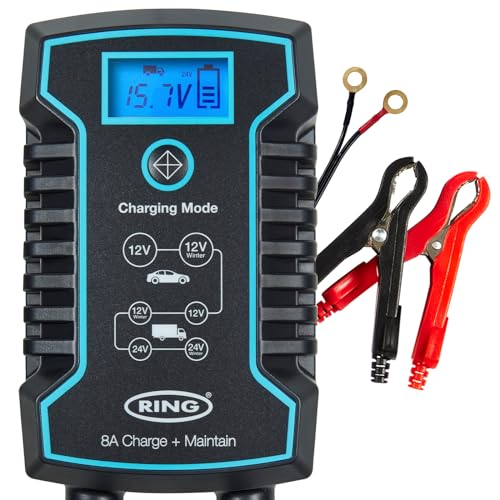 Ring Rsc808 Automobilistico, Caricabatteria E Mantenitore Da 8 A. Caricabatterie Intelligente Da 12 V E 24 V, Compatibile Con Stop Start Per Auto, Mot