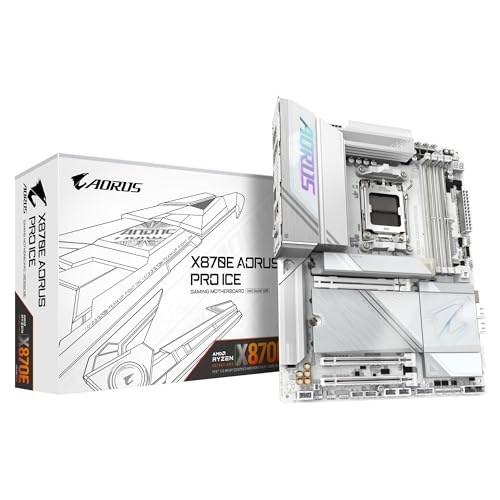 Gigabyte Scheda Madre X870E Aorus Pro Ice - Supporta Cpu Amd Ryzen 9000, Vrm Digitale A 16+2+2 Fasi, Fino A 8000Mhz Ddr5 (Oc), 3Xpcie 5.0, Wi-Fi 7, La