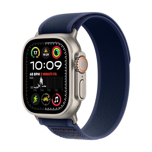 Apple Watch Ultra 2 Gps + Cellular 49 Mm Sportwatch Con Robusta Cassa In Titanio Naturale E Trail Loop Azzurro - M/L. Fitness Tracker, Gps Di Precisio