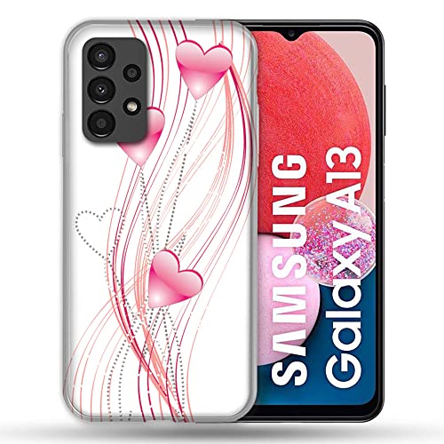 Amahousse - Cover Per Samsung Galaxy A13, Motivo: Amore Cuore Rosa Montante Su Bianco