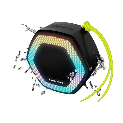 Music Hero Speaker Cassa Wireless, 5 Watt, Water Resistant Ipx5, Led, Con Laccetto, Multi Input, Tasti Multifunzione, Bianco E Nero