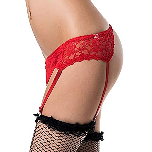 Queen Lingerie Tanga Y Liguero Motivos Florales S/M