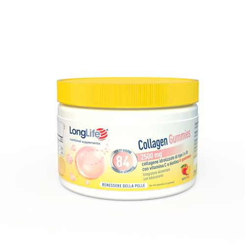 Longlife® Collagen Gummies | Gommose Di Collagene Idrolizzato Di Tipo I E Iii Verisol®| Vitamina C E Biotina | Pelle, Capelli E Unghie | 84 Gommose |