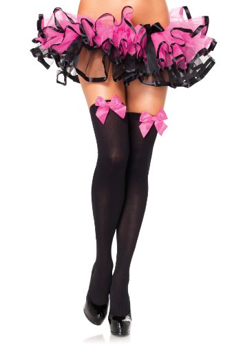 Calze Hosiery Satin Bow Nero Hot Rosa - Taglia Unica