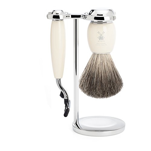 Mühle - Set Di Rasatura Serie Vivo, Capelli Di Tasso Puro Con Gillette® Mach3® – Resina Pregiata Avorio