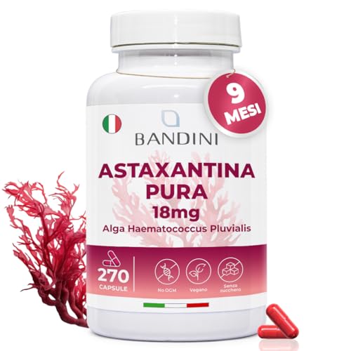 Bandini® Astaxantina Pura 18 Mg Per Capsula | 270 Capsule - 9 Mesi Di Scorta | Potente Antiossidante Naturale Da Alga Haematococcus Pluvialis - Natura
