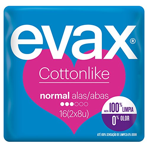 Evax Assorbenti In Cotone Normal Plus Con Ali, 2 Confezioni Da 8 Articoli (16 Pezzi), 100% Puliti, 0% Di Odore
