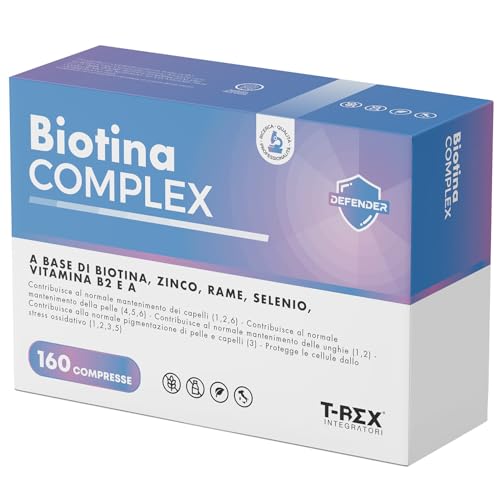 Biotina Complex - Integratore Per Capelli Con Biotina, Rame, Zinco, Selenio E Vitamina B2 - Per Crescita Capelli, Unghie E Pelle - 160 Mini Compresse
