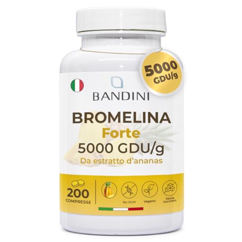 Bandini® Bromelina Forte Drenante 5000 Gdu/G Gastroprotetta 200 Compresse - Enzima Digestivo Per Microcircolo E Depurazione | Integratore Contro Gonfi