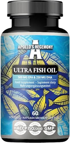 Ultra Olio Di Pesce 1000Mg, 60 Capsule Softgel, Omega 3 Ad Alto Dosaggio Con 500Mg Epa E 250Mg Dha, Scorta Di 2 Mesi, Acidi Grassi (Efa) - Supporta La