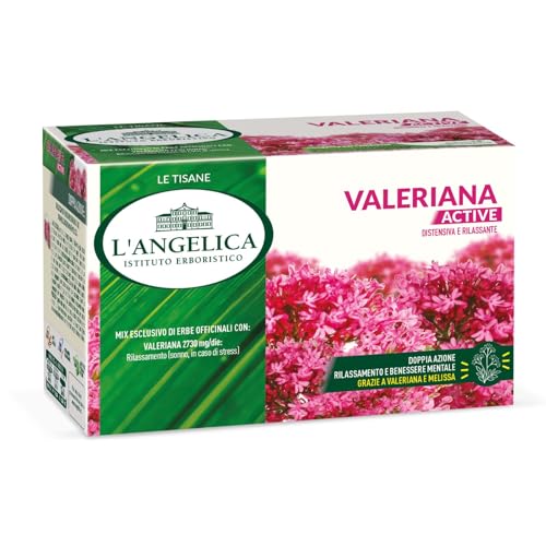 L'Angelica, 1 Astuccio Da 18 Filtri Di Tisane Valeriana Active, Infuso Funzionale Con Valeriana E Melissa, Per Il Rilassamento E La Distensione